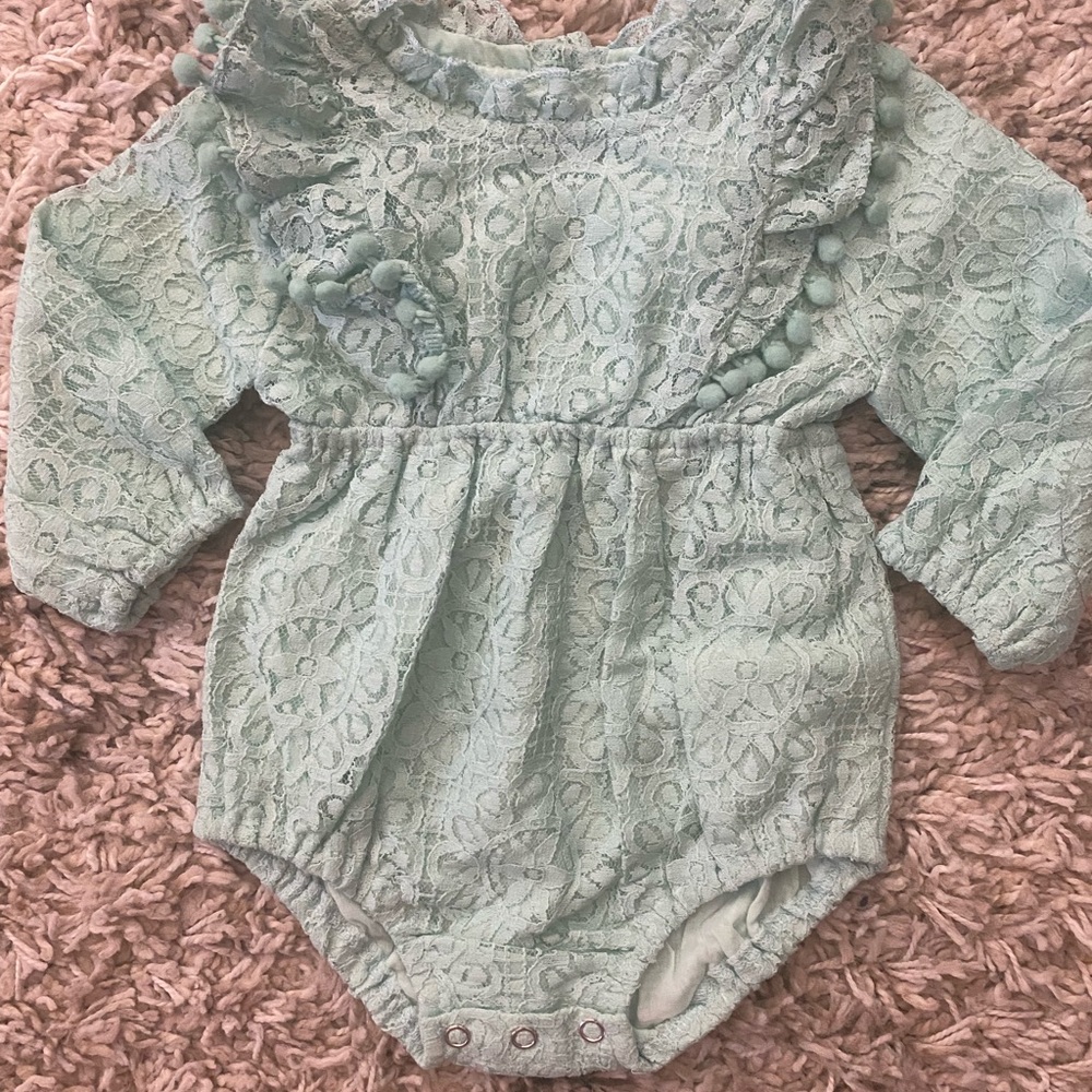 Teal lace baby romper